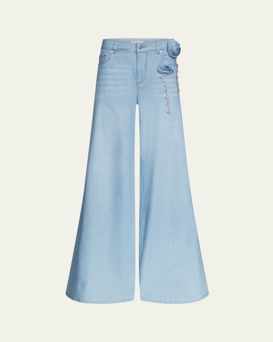 Crystal Rosette Wide Leg Jeans
